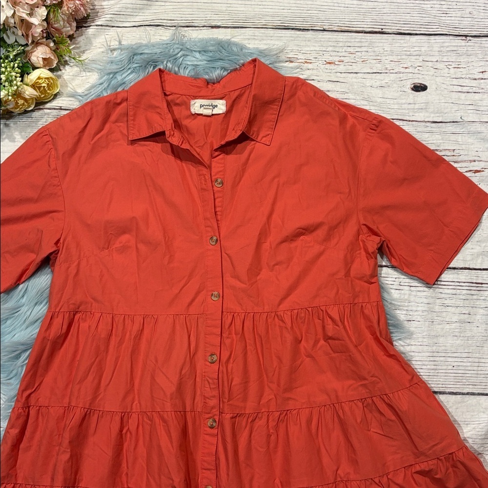 Anthropologie Porridge Orange Tiered Button Front Shirt - Picture 6 of 8